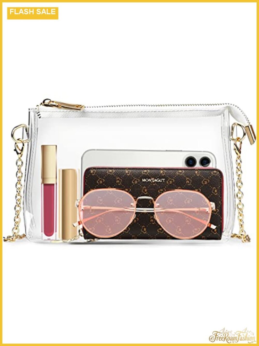 Stadium Approved Clear PVC Crossbody Purse with Chain Strap